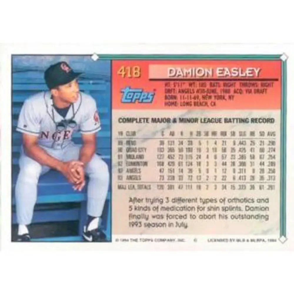 1994 Topps Damion Easley # 418 California Angels